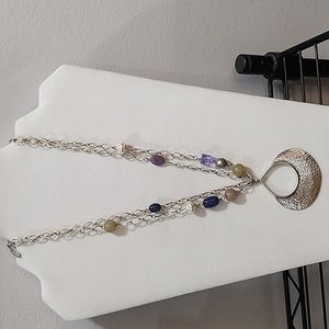 Avenue Vintage Silvertone Blue, Purple, Green Beaded Necklace 20"